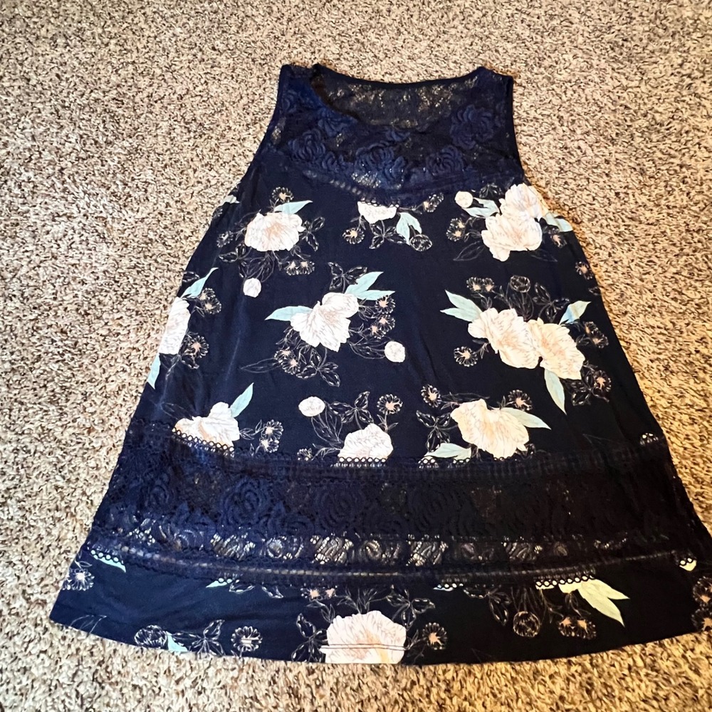 Torrid Navy Floral Lace Yoke Sleeveless Babydoll Swing Top Plus Size 1 (1X)